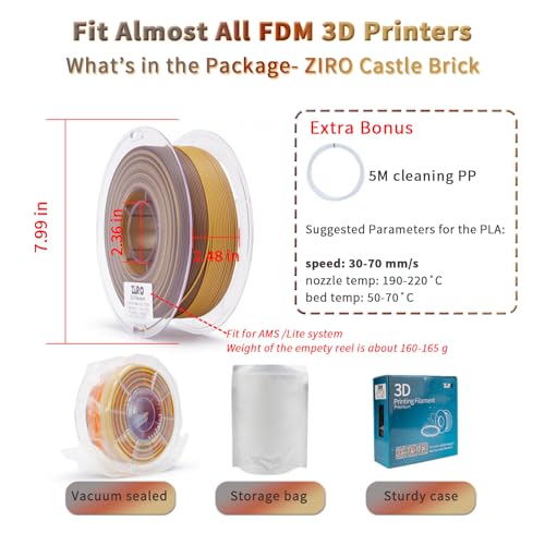 ZIRO PLA Filament 1.75mm, Matte Rainbow 3D Printer Filament, Fast Color Gradient Change PLA, Color Change by Length, Fit Most FDM Printers, 1KG Spool, Castle Brick - Image 5