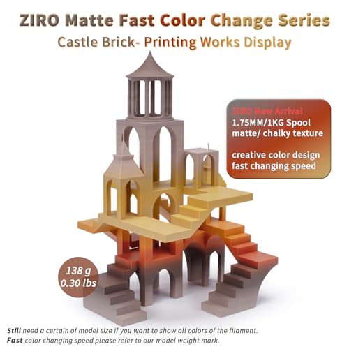 ZIRO PLA Filament 1.75mm, Matte Rainbow 3D Printer Filament, Fast Color Gradient Change PLA, Color Change by Length, Fit Most FDM Printers, 1KG Spool, Castle Brick - Image 2