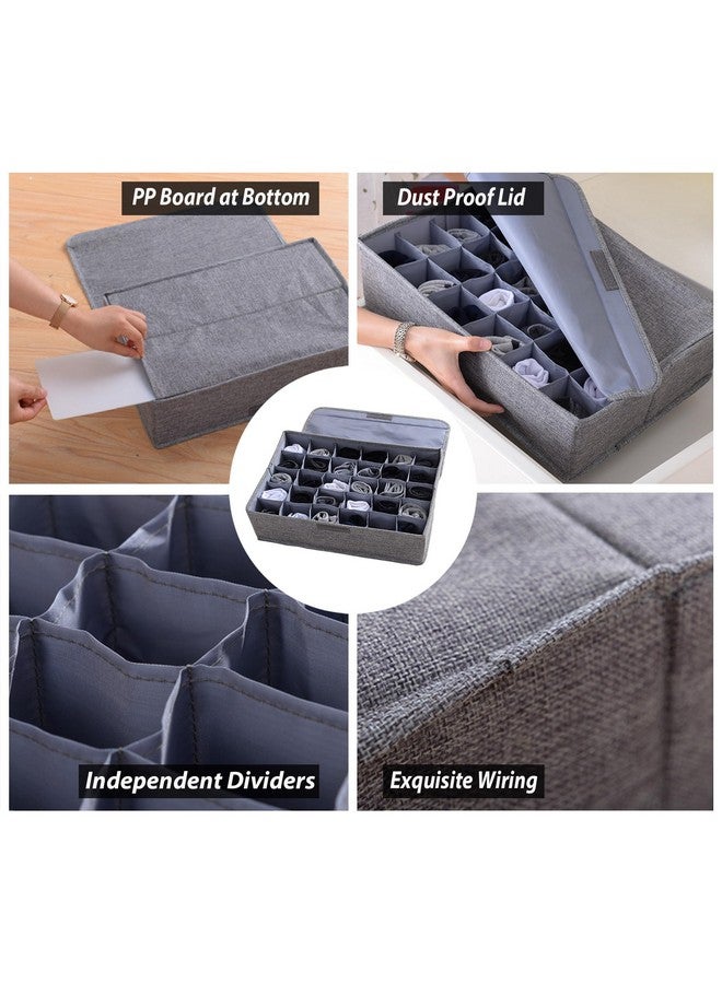 AARainbow AARAINBOW 2 Packs Underwear Socks Ties Storage Organizer with Lids Foldable Closet Drawer Organizer 60 Cells, Wardrobe Storage Boxes for Scarves and Lingerie (30 Cell, 2 Gray) - Image 3