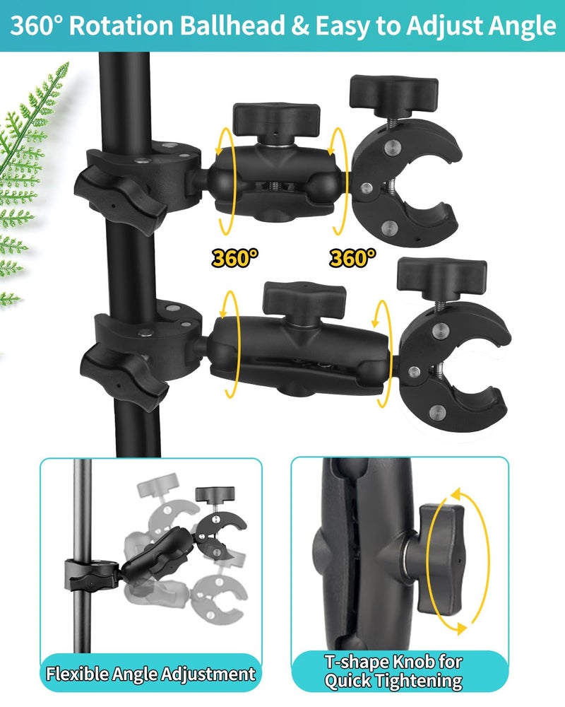 JEBUTU Double Super Clamp Mount 7.28"/18.5cm & 8.86"/22.5cm, Motorcycle Bike Handlebar Umbrella Pole Chair H oleder Clamp Mount for Light Stand Reflector Boom Stand Selfie Stick - Image 5