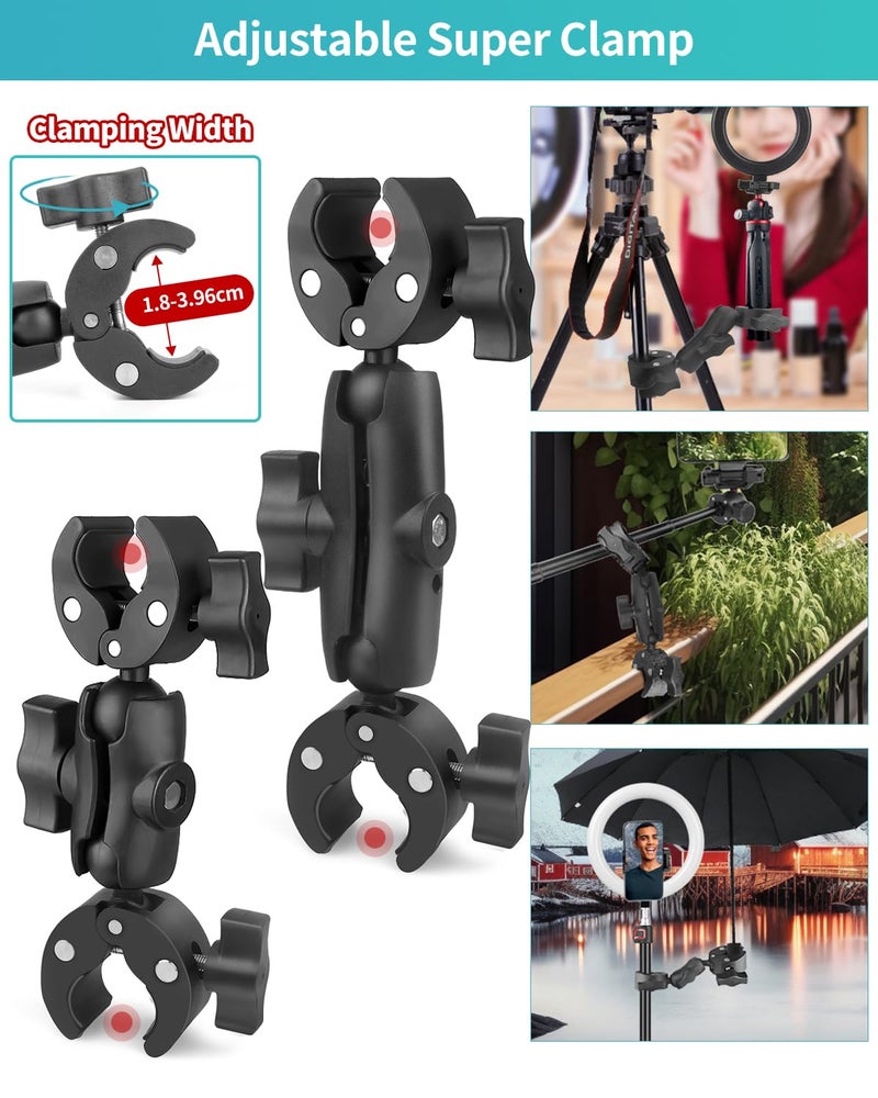 JEBUTU Double Super Clamp Mount 7.28"/18.5cm & 8.86"/22.5cm, Motorcycle Bike Handlebar Umbrella Pole Chair H oleder Clamp Mount for Light Stand Reflector Boom Stand Selfie Stick - Image 4