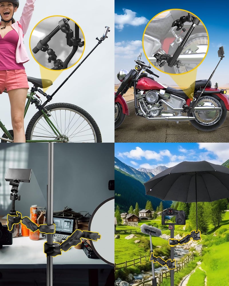 JEBUTU Double Super Clamp Mount 7.28"/18.5cm & 8.86"/22.5cm, Motorcycle Bike Handlebar Umbrella Pole Chair H oleder Clamp Mount for Light Stand Reflector Boom Stand Selfie Stick - Image 2