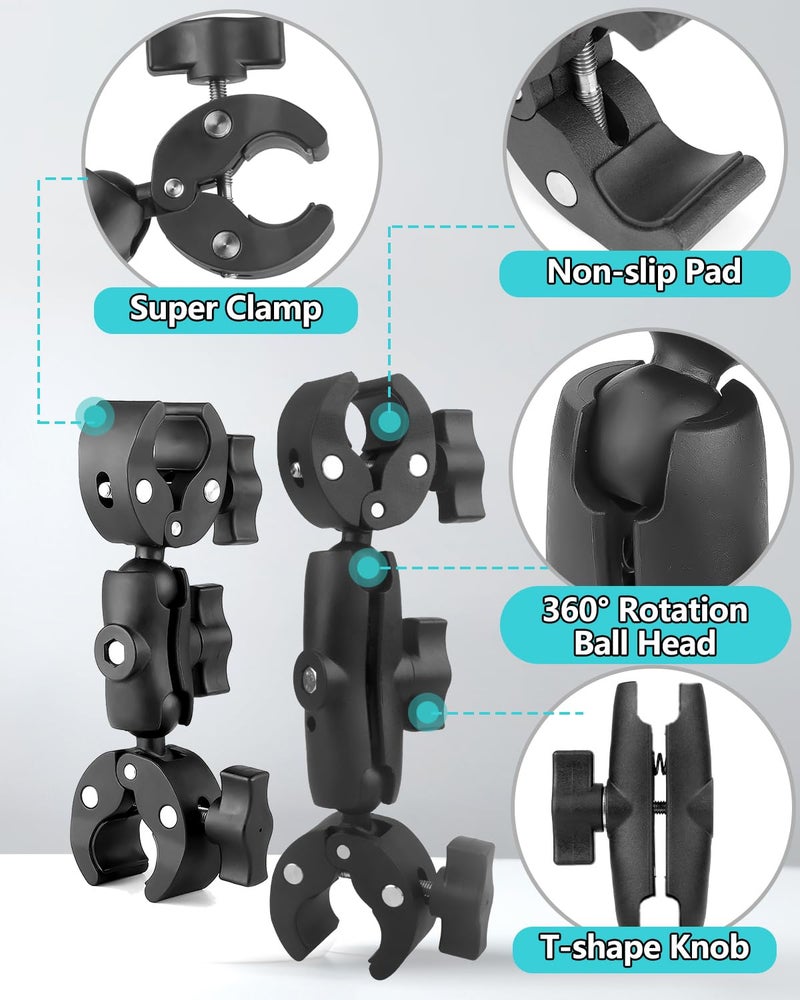 JEBUTU Double Super Clamp Mount 7.28"/18.5cm & 8.86"/22.5cm, Motorcycle Bike Handlebar Umbrella Pole Chair H oleder Clamp Mount for Light Stand Reflector Boom Stand Selfie Stick - Image 3
