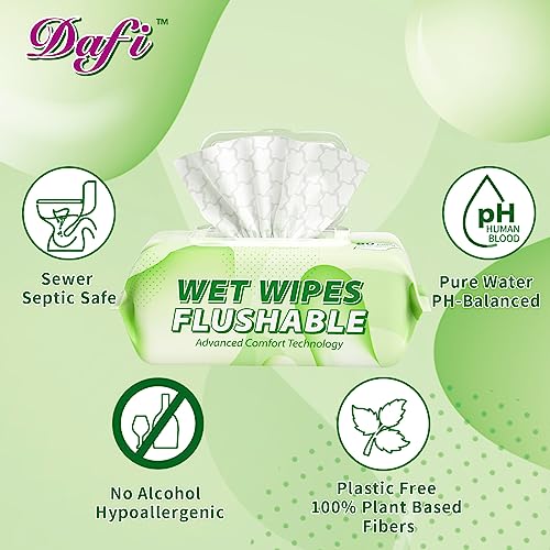 DAFI Flushable Wipes for Adult Wet Wipes Total 720 Unscented Toilet Wipes Flushable No Alcohol 100 Plant Based Fibers Septic and Sewer Safe Pack of 9 - Image 5