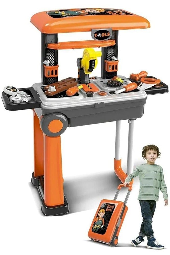 Deluxe 2-in-1 Kids Tool Set with Suitcase Trolley – Pretend Play Construction Tools Kit for Boys & Girls – Portable Toy Workshop for Ages 3+ - Image 1