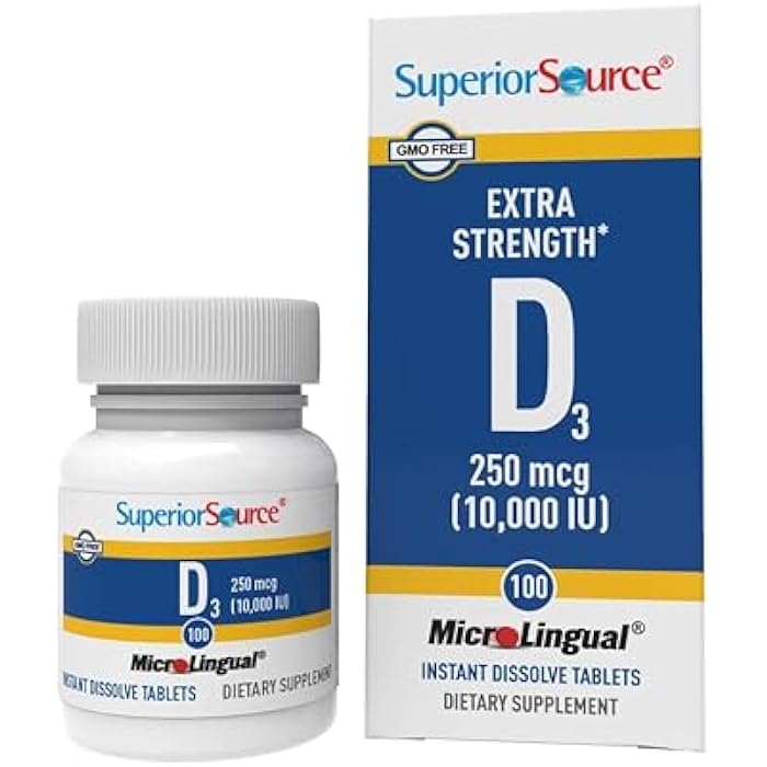 Superior Source Vitamin D3 10000 IU, Quick Dissolve MicroLingual Tablets, 100 Count, Helps Promote Strong Bones and Teeth, Immune Support, Helps Maintain Healthy Muscle Function, Non-GMO - Image 1