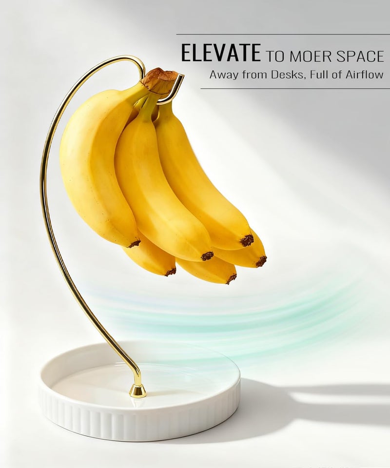VROOMIUM Banana Holder Stand - Taller Design for Better Air Circulation, Ceramic Bowl Easy to Clean, Modern Elegant Gift Home Décor Fruit Basket-Gold - Image 4