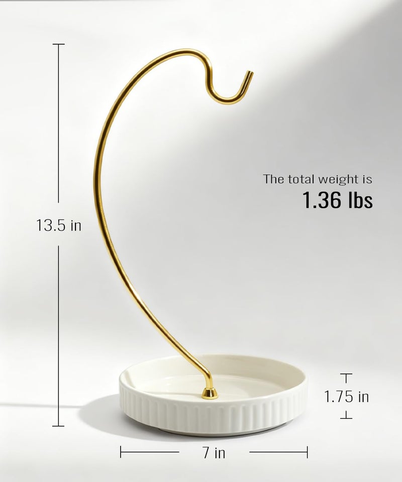 VROOMIUM Banana Holder Stand - Taller Design for Better Air Circulation, Ceramic Bowl Easy to Clean, Modern Elegant Gift Home Décor Fruit Basket-Gold - Image 5