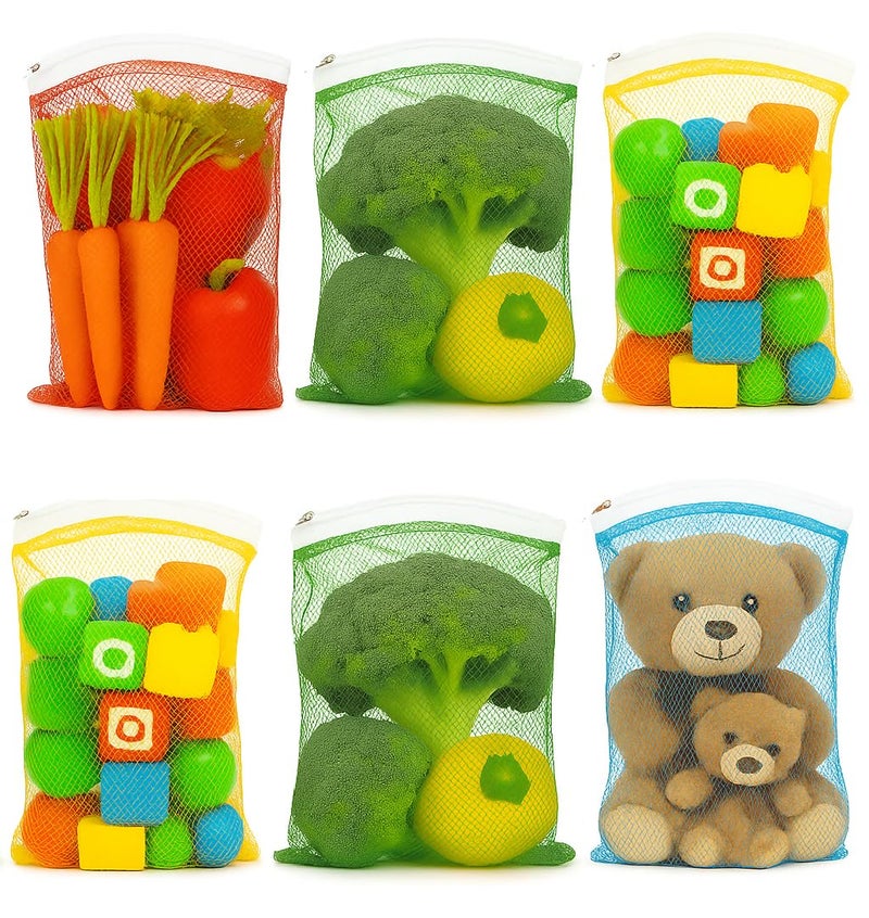 Tidy Fox Vegetable Storage Net Bags for Fridge – Set of 6 / Reusable, Washable, Durable Nylon Mesh Bags with Rustproof Zipper for Produce, Toys, Travel & Home Organization - Image 1