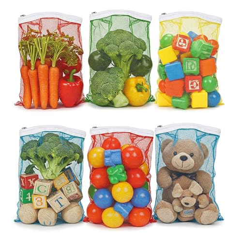 Tidy Fox Vegetable Storage Net Bags for Fridge – Set of 6 / Reusable, Washable, Durable Nylon Mesh Bags with Rustproof Zipper for Produce, Toys, Travel & Home Organization - Image 2