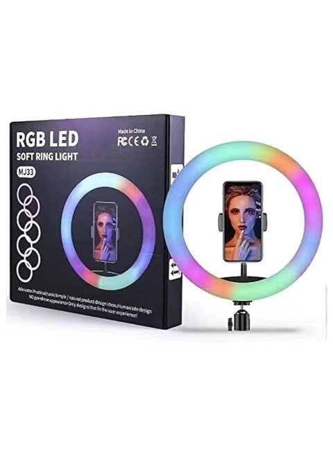 MJ33 RGB LED Soft Ring Light With Phone Holder USB Plug 360 Degree Rotation Adjustable Angle And Stand For Vlogging Live Streaming And Photography