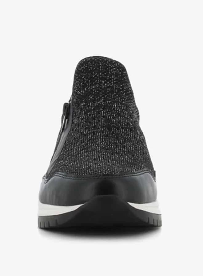 SJ Women's Textured Slip-On Low Ankle Sneakers with Zip Detail