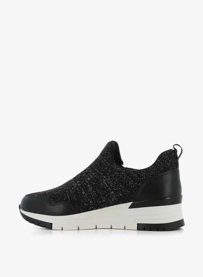 SJ Women's Textured Slip-On Low Ankle Sneakers with Zip Detail
