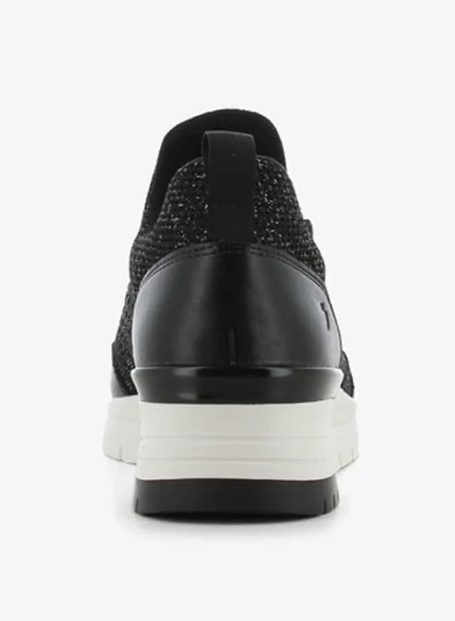 SJ Women's Textured Slip-On Low Ankle Sneakers with Zip Detail