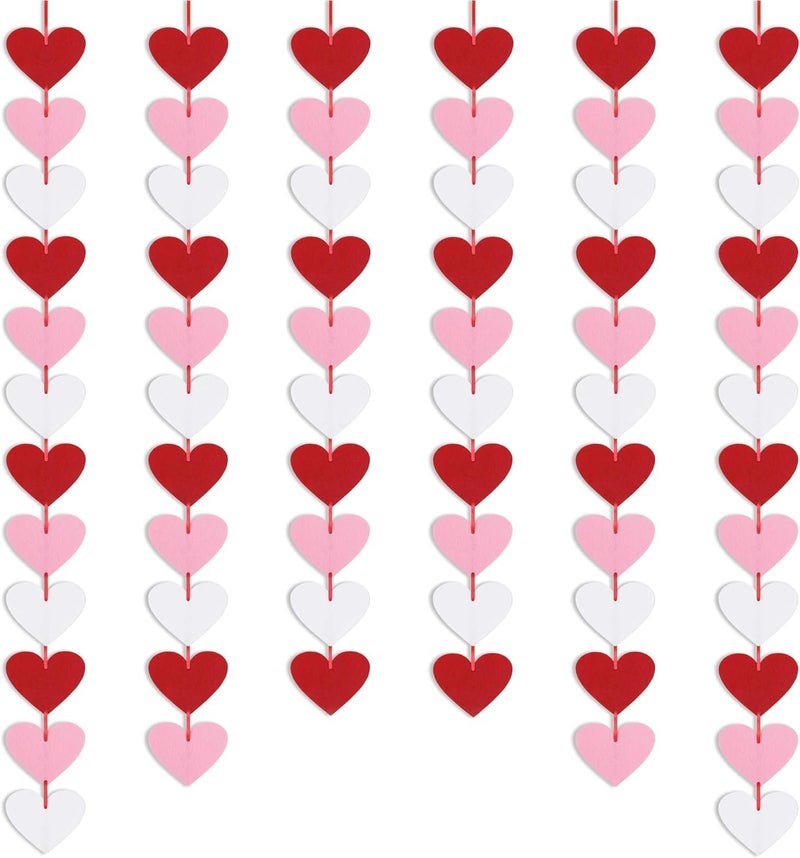 Incrizma 72 Red Pink White Felt Hearts Garland - NO DIY - Valentines Day Decor - Valentine's Day Heart Hanging String Banner - Valentines Decorations for Wedding Anniversary Birthday Party Supplies - Image 1