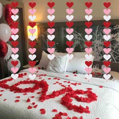 Incrizma 72 Red Pink White Felt Hearts Garland - NO DIY - Valentines Day Decor - Valentine's Day Heart Hanging String Banner - Valentines Decorations for Wedding Anniversary Birthday Party Supplies - Image 4