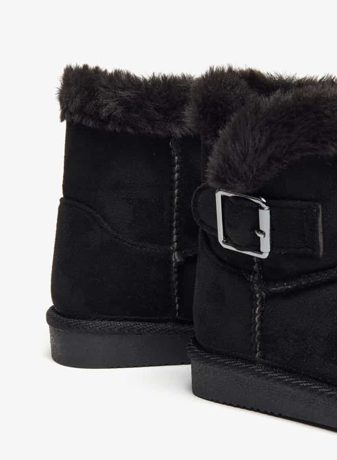 Flora Bella By Shoexpress Girls Plush Detail Slip-On High Cut Boots - Image 5