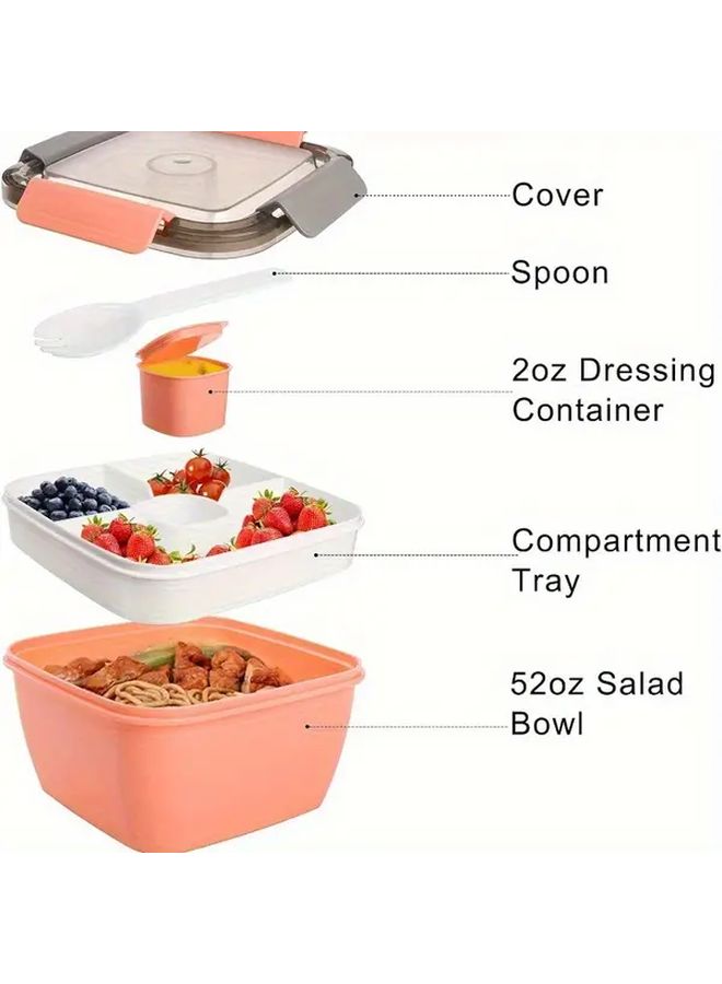 صندوق سلطة وردي مانع للتسرب مع أدوات، حاويات قابلة للتكديس للغداء والعمل والمدرسة - Image 4