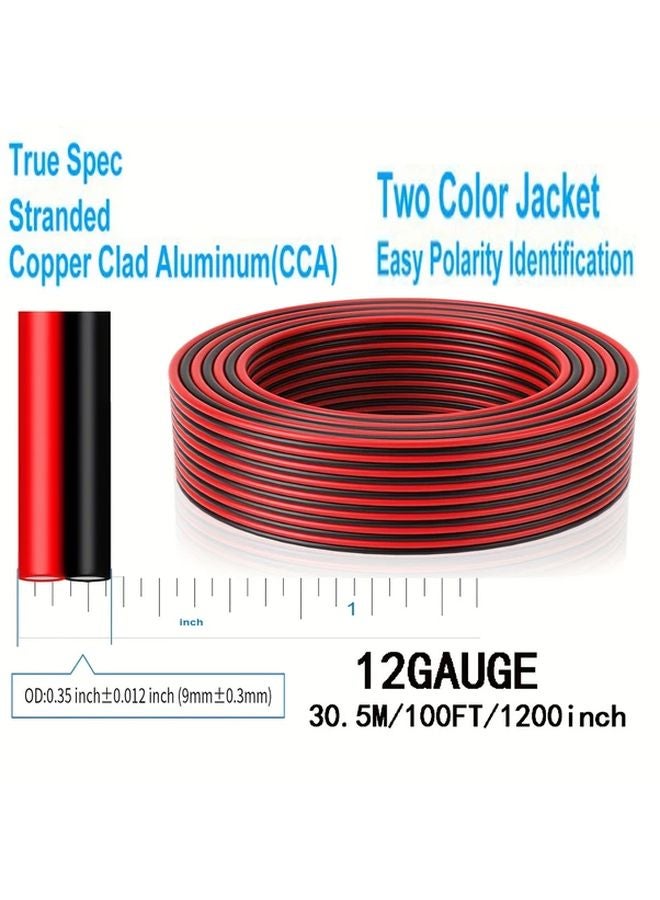 12AWG سلك متحدث مرن من النحاس المطلي بالألومنيوم باللونين الأحمر والأسود 1200 79 بوصة - Image 4