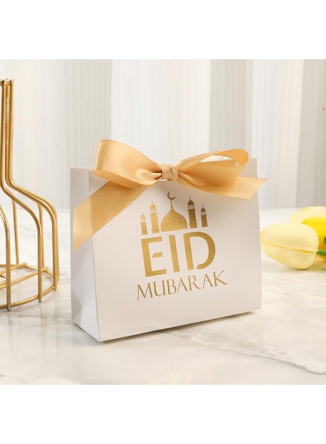 Bluejw 50 عبوة صندوق هدايا عيد، صندوق حلوى هلال العيد، صندوق هدايا رمضان مبارك، صندوق حلوى عيد DIY مع شريط، صندوق حلوى مهرجان زفاف إسلامي مسلم، صناديق تذكارية من الشوكولاتة والبسكويت لاحتياجات عيد، حقيبة هدايا قلعة ذهبية - Image 1