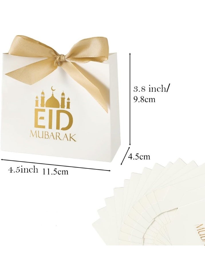 Bluejw 50 عبوة صندوق هدايا عيد، صندوق حلوى هلال العيد، صندوق هدايا رمضان مبارك، صندوق حلوى عيد DIY مع شريط، صندوق حلوى مهرجان زفاف إسلامي مسلم، صناديق تذكارية من الشوكولاتة والبسكويت لاحتياجات عيد، حقيبة هدايا قلعة ذهبية - Image 2
