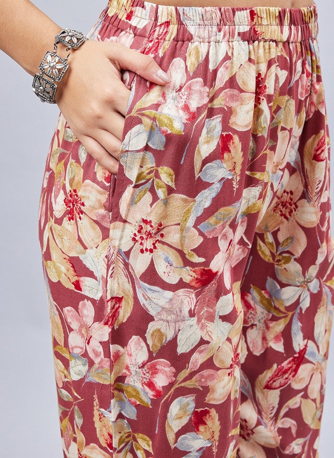 WineRed Wine Red Floral Printed Kurta With Salwar For Women - Image 3