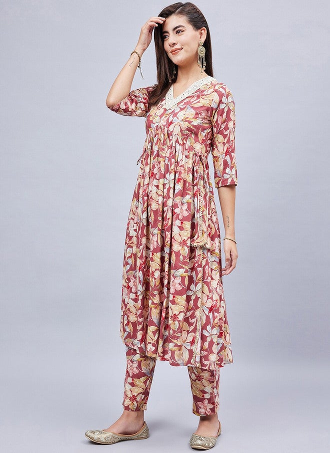 WineRed Wine Red Floral Printed Kurta With Salwar For Women - Image 5