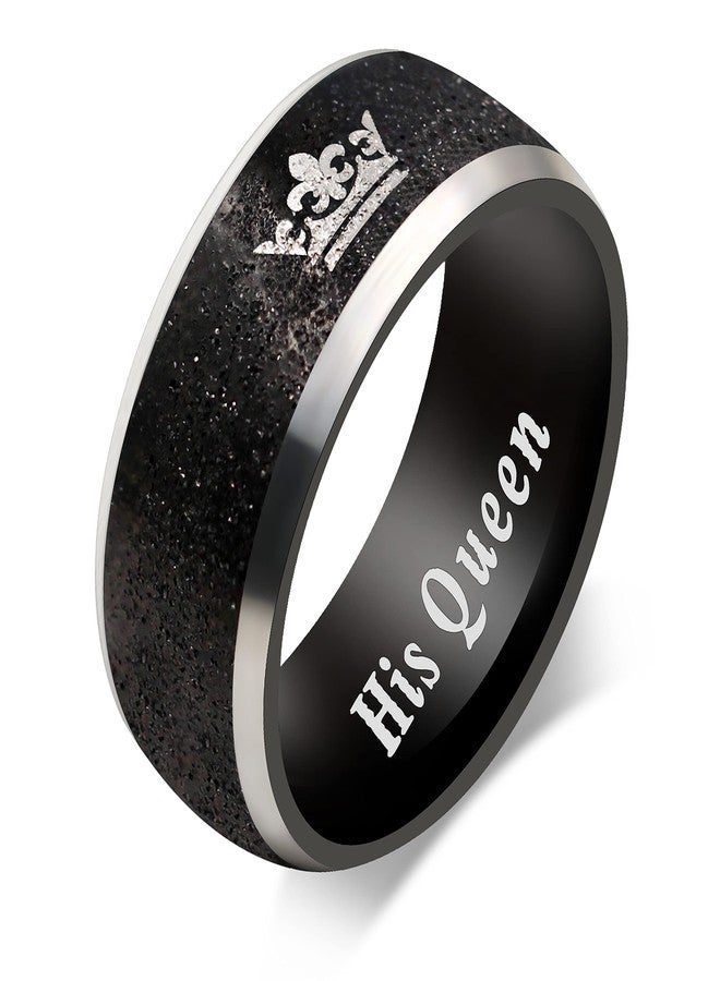Uloveido Black Her Queen Ring Stainless Steel Band Engagement Rings Couples Romantic Valentines Gifts for Him and Her (Black Queen Size 5) - Image 1