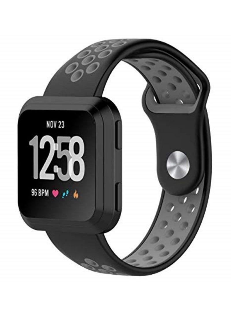 1Pc Black Grey Sport Silicone Band Strap for Fitbit Versa Bracelet Versa Movement Wrist Band Watchband Durable Soft Easy Install Double Layers Design for Sports Outdoor - Image 1