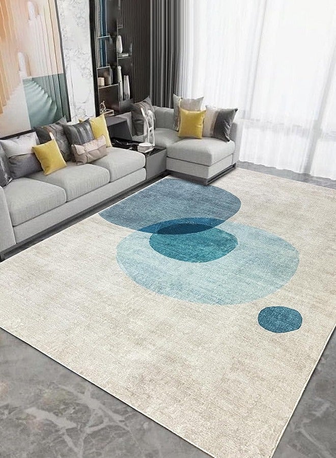 Bukela Area Rug Short Pile Living room Carpet Modern Geometric Design Rugs Circular Pattern Rug Non-slip Decorative Rugs for Bedroom (160 x 230 cm, Light blue/beige)  - Image 1