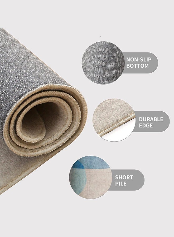 Bukela Area Rug Short Pile Living room Carpet Modern Geometric Design Rugs Circular Pattern Rug Non-slip Decorative Rugs for Bedroom (160 x 230 cm, Light blue/beige)  - Image 2