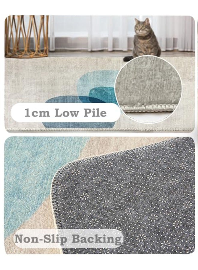 Bukela Area Rug Short Pile Living room Carpet Modern Geometric Design Rugs Circular Pattern Rug Non-slip Decorative Rugs for Bedroom (160 x 230 cm, Light blue/beige)  - Image 4