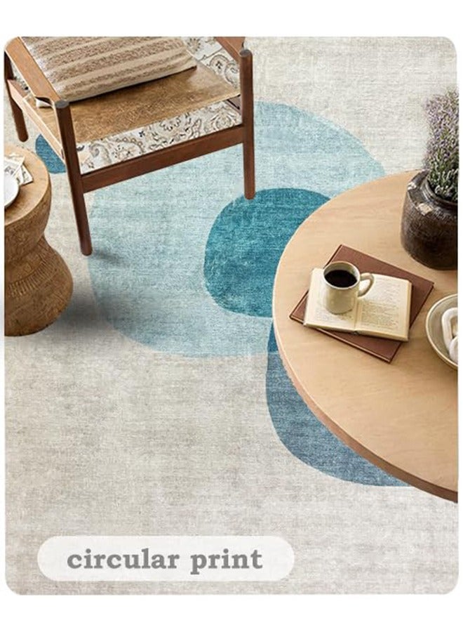 Bukela Area Rug Short Pile Living room Carpet Modern Geometric Design Rugs Circular Pattern Rug Non-slip Decorative Rugs for Bedroom (160 x 230 cm, Light blue/beige)  - Image 5