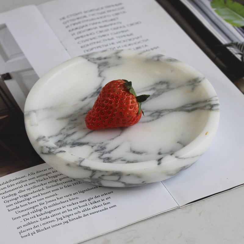 Nawgnail Natural Travertine Marble Jewelry Dish 5.5",Trinket Dish for Ring Earring, Gift for Woman Daugther(Arabescato Calacatta) - Image 5