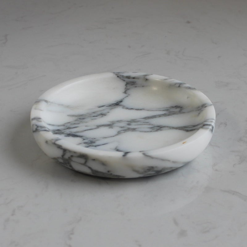 Nawgnail Natural Travertine Marble Jewelry Dish 5.5",Trinket Dish for Ring Earring, Gift for Woman Daugther(Arabescato Calacatta) - Image 2