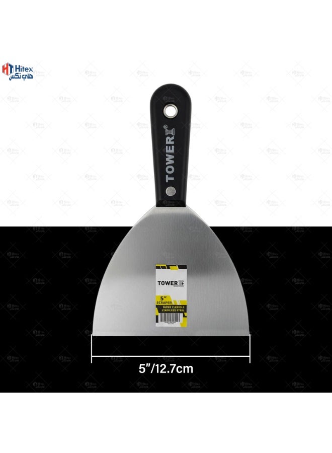 تاور مكشطة تاور من الفولاذ المقاوم للصدأ - سكين معجون مرن احترافي لإصلاح الجدران وإزالة الطلاء وتنظيف الأسطح - (5 بوصات) - Image 2