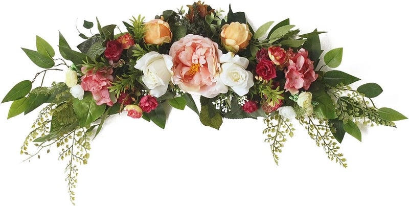 Panonw 30 Inch Artificial Rose Flower Swag, Colorful Decorative Swags with Green Leaves Rose Hydrangeas Eucalyptus Leaves for Home Garden Lintel Wedding Arch Party - Image 1
