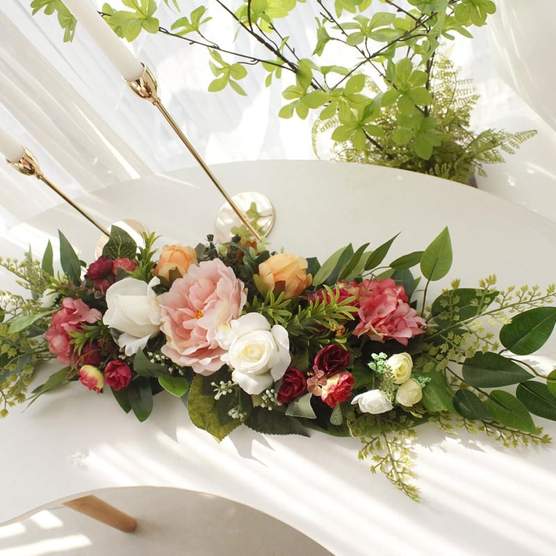 Panonw 30 Inch Artificial Rose Flower Swag, Colorful Decorative Swags with Green Leaves Rose Hydrangeas Eucalyptus Leaves for Home Garden Lintel Wedding Arch Party - Image 5
