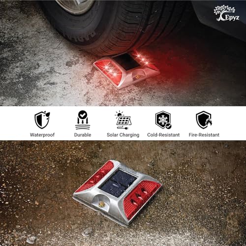 Epyz Solar Road Stud Light Outdoor Waterproof 6 LED Deck Lights for Driveway, Dock, Markers, Step, Staircase, Garden, Ground [ Aluminium Alloy ] [ Pack of 1, Red Flashing ] - Image 4