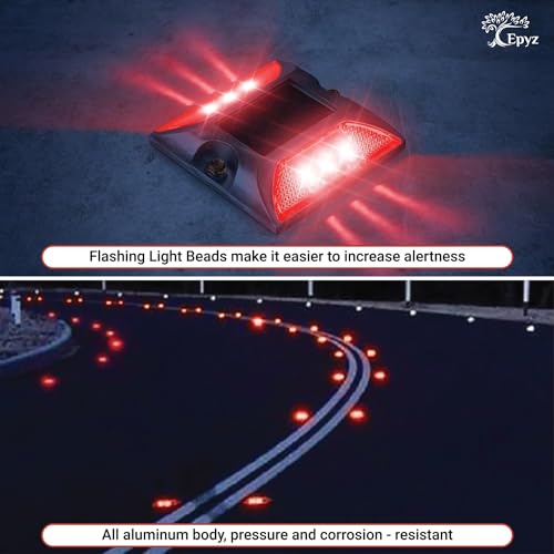 Epyz Solar Road Stud Light Outdoor Waterproof 6 LED Deck Lights for Driveway, Dock, Markers, Step, Staircase, Garden, Ground [ Aluminium Alloy ] [ Pack of 1, Red Flashing ] - Image 3