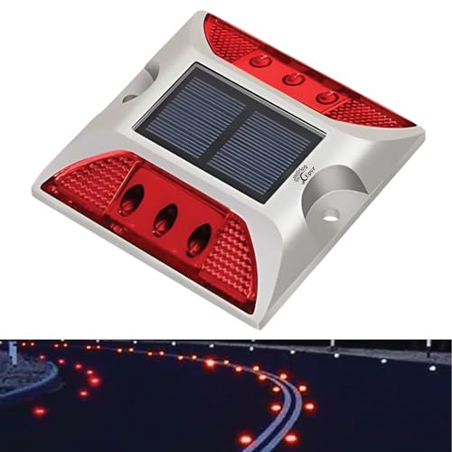 Epyz Solar Road Stud Light Outdoor Waterproof 6 LED Deck Lights for Driveway, Dock, Markers, Step, Staircase, Garden, Ground [ Aluminium Alloy ] [ Pack of 1, Red Flashing ] - Image 1