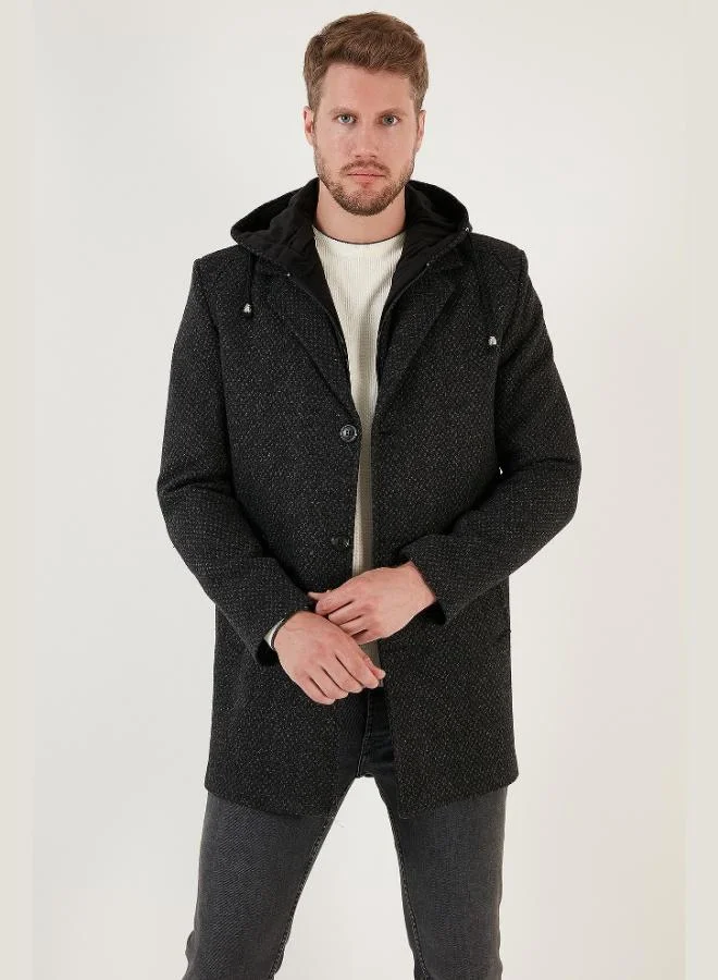 Buratti  Buratti Men's Slim Fit Cashmere Coat with Detachable Hood, Speckled Design, 5841013 for Men | Best Price UAE
