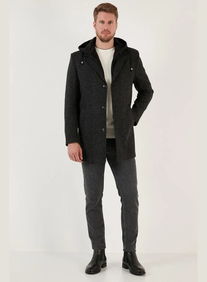 Buratti  Buratti Men's Slim Fit Cashmere Coat with Detachable Hood, Speckled Design, 5841013 for Men | Best Price UAE