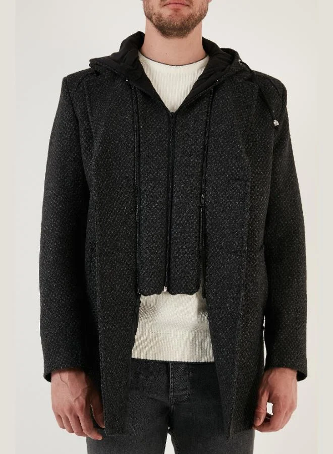 Buratti  Buratti Men's Slim Fit Cashmere Coat with Detachable Hood, Speckled Design, 5841013 for Men | Best Price UAE