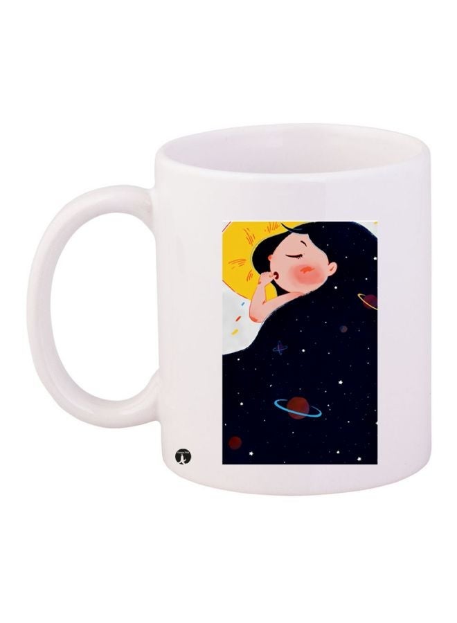 RYN Cartoon Printed Coffee Mug White/Blue/Beige 11ounce