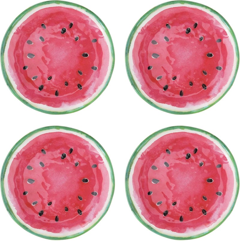 UP UPware Watermelon Melamine Round Dessert Plates Small Serving Plates for Appetizer Snacks and Side Dishes Red 6 Inch Set of 4 - Image 1