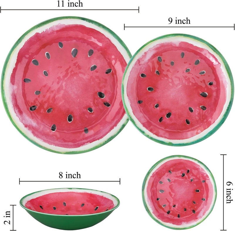 UP UPware Watermelon Melamine Round Dessert Plates Small Serving Plates for Appetizer Snacks and Side Dishes Red 6 Inch Set of 4 - Image 2