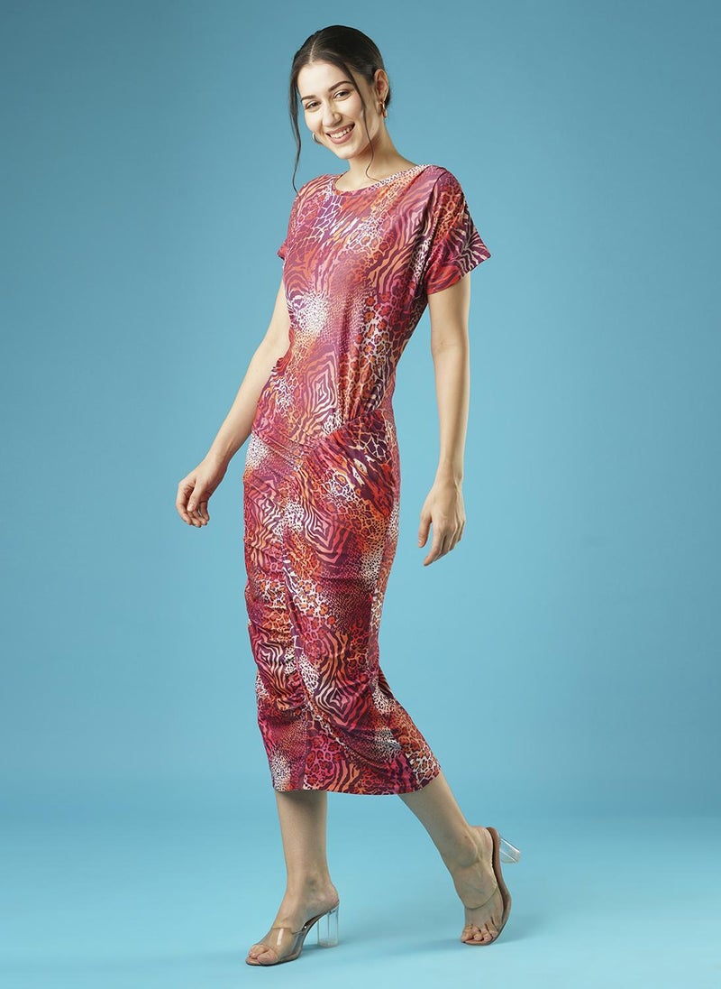 Globus Women's Dress Multi Party with Round Neck and Printed Design - Image 3