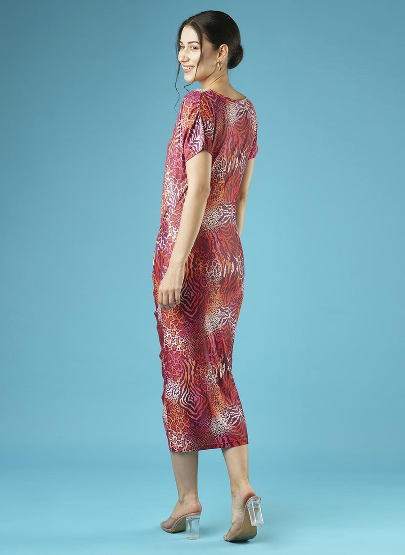 Globus Women's Dress Multi Party with Round Neck and Printed Design - Image 4