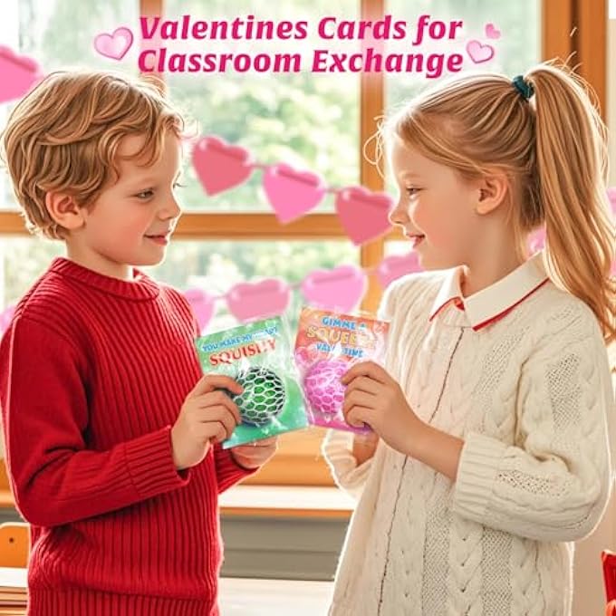 spring flower 24 Pack Valentines Day Card,Valentines Day with Squeeze Stretch Fidget Toy Ball,Kids School Classroom Valentines Card Gifts Exchange Valentine Party Favors Prize for Kids - Image 3